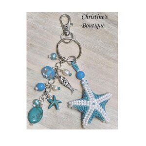 SOLD andmade beaded starfish purse charm,bag charm, starfish charm,